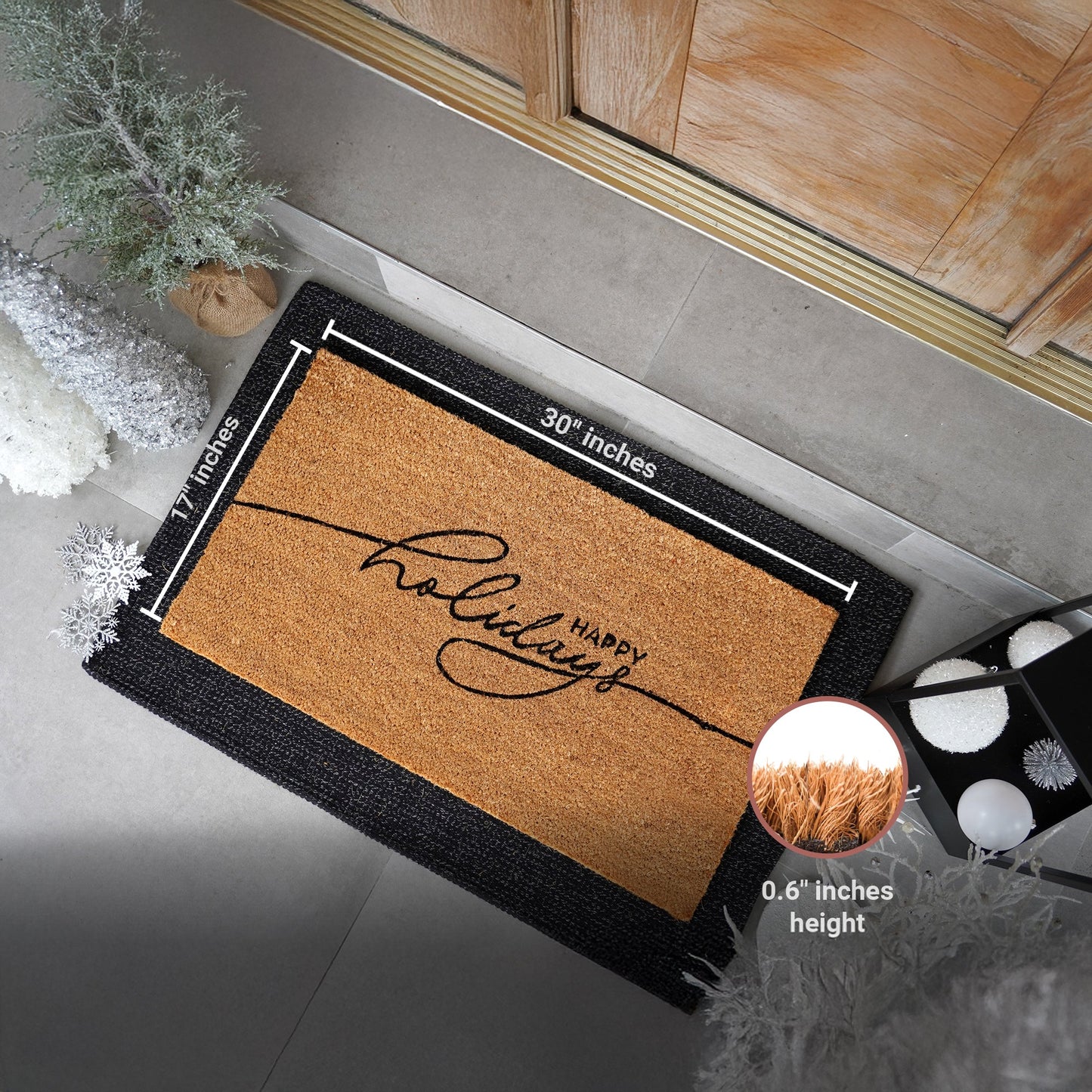 Happy Holidays Natural Coir Doormat