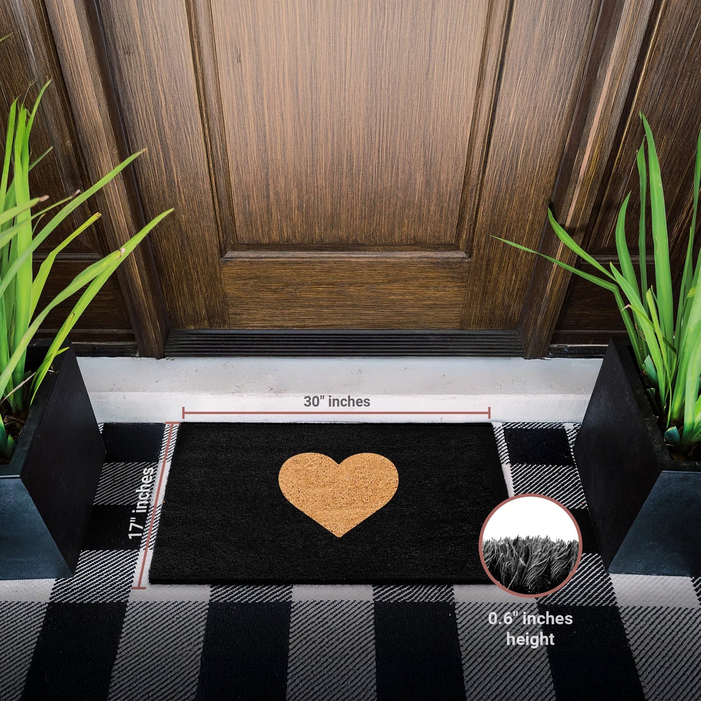Midnight Heart Natural Coir Doormat