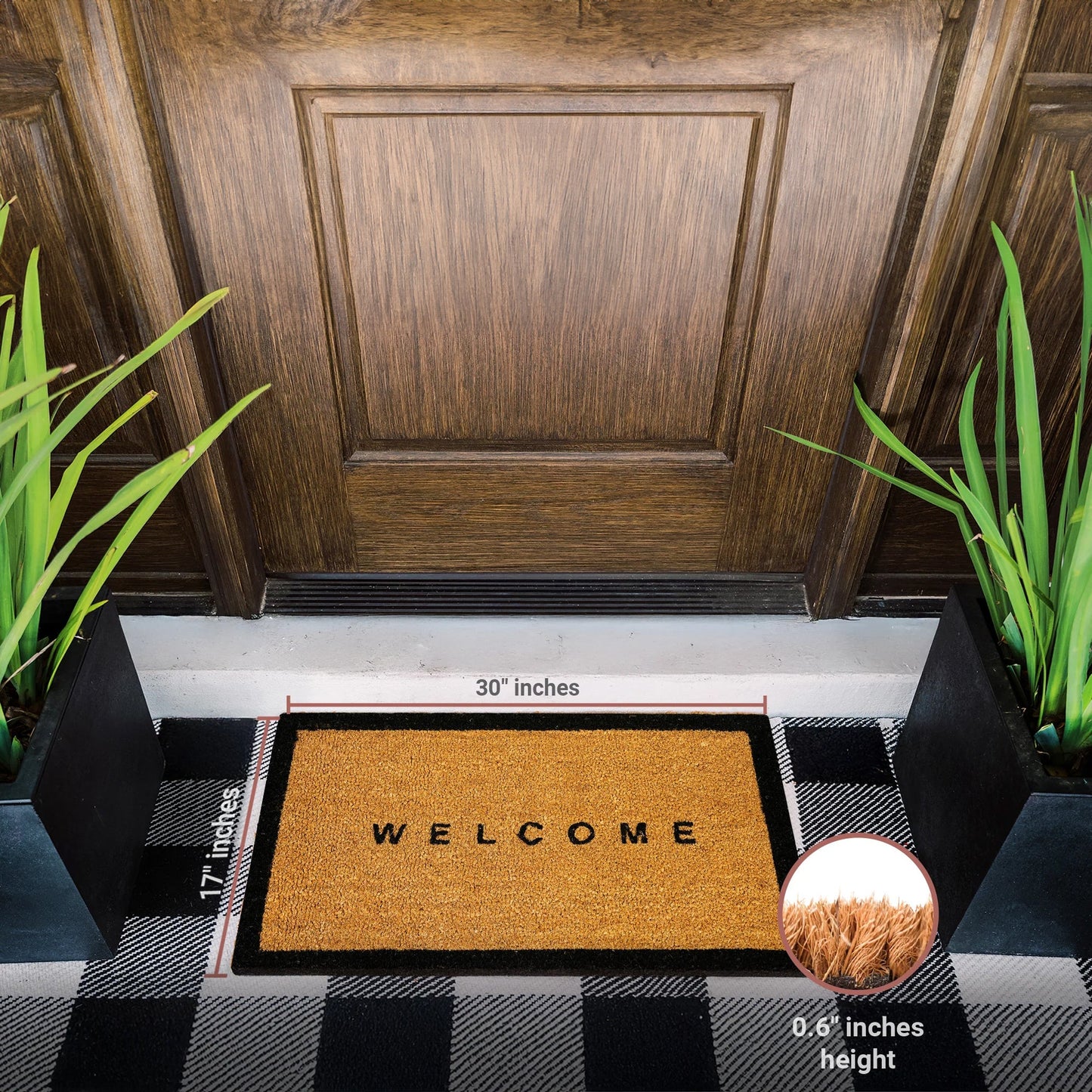 Welcome w/ Border Natural Coir Doormat