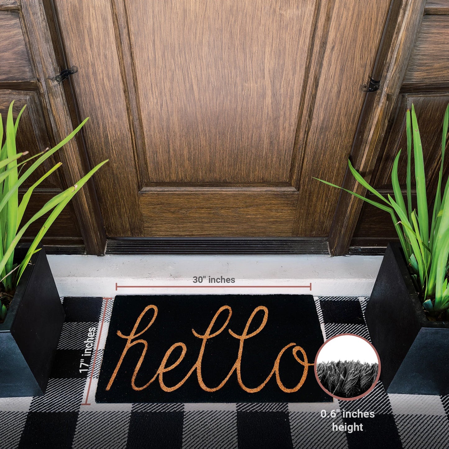 hello - Black Natural Coir Doormat