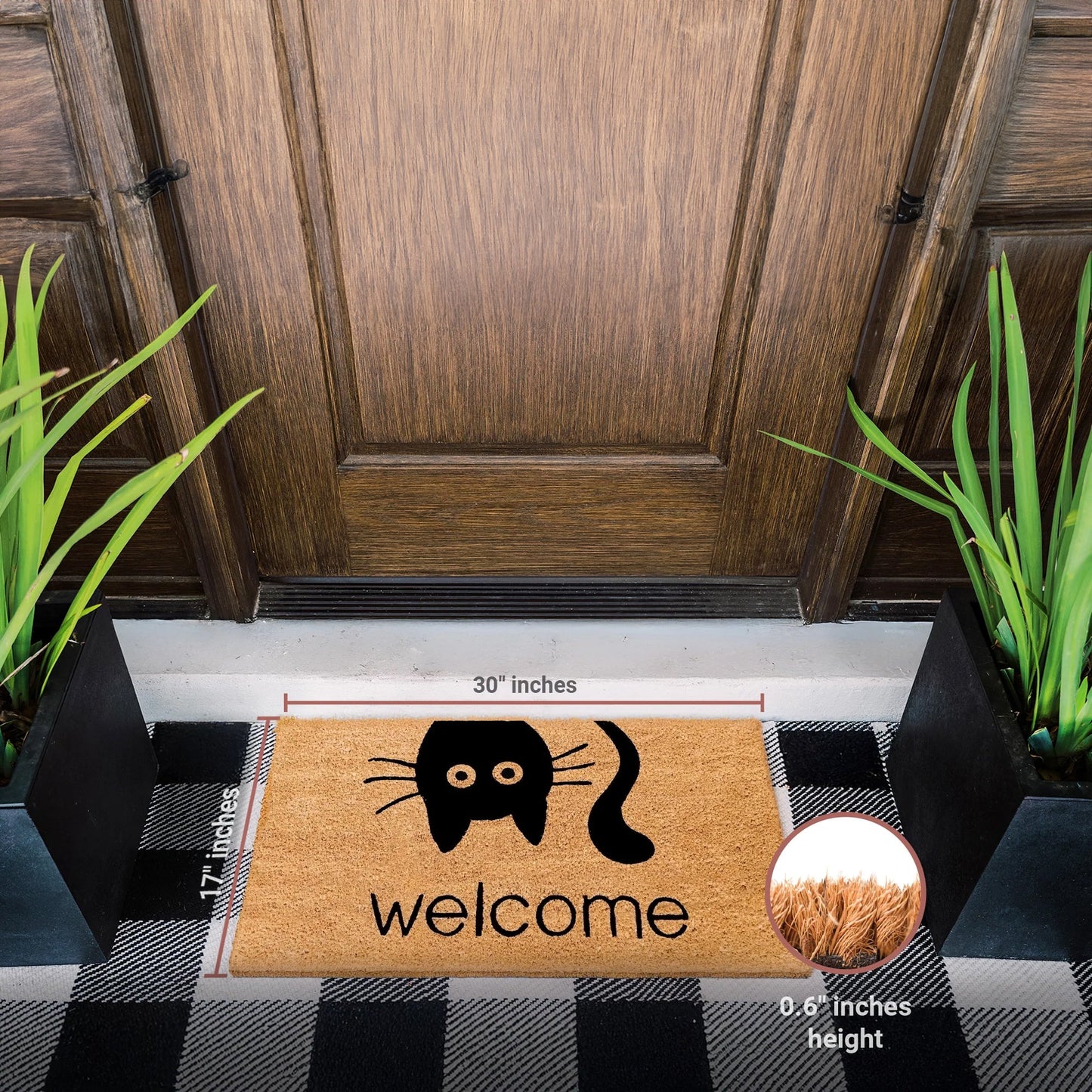 Welcome Cat Natural Coir Doormat