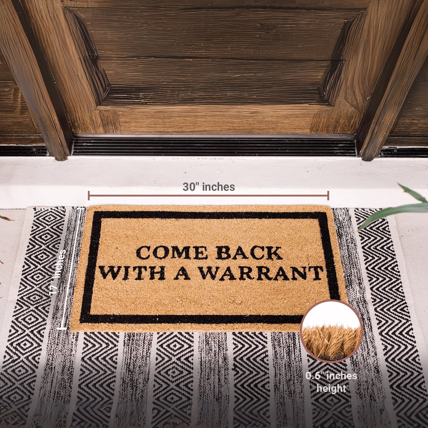 Come Back with Warrant Natural Coir Doormat