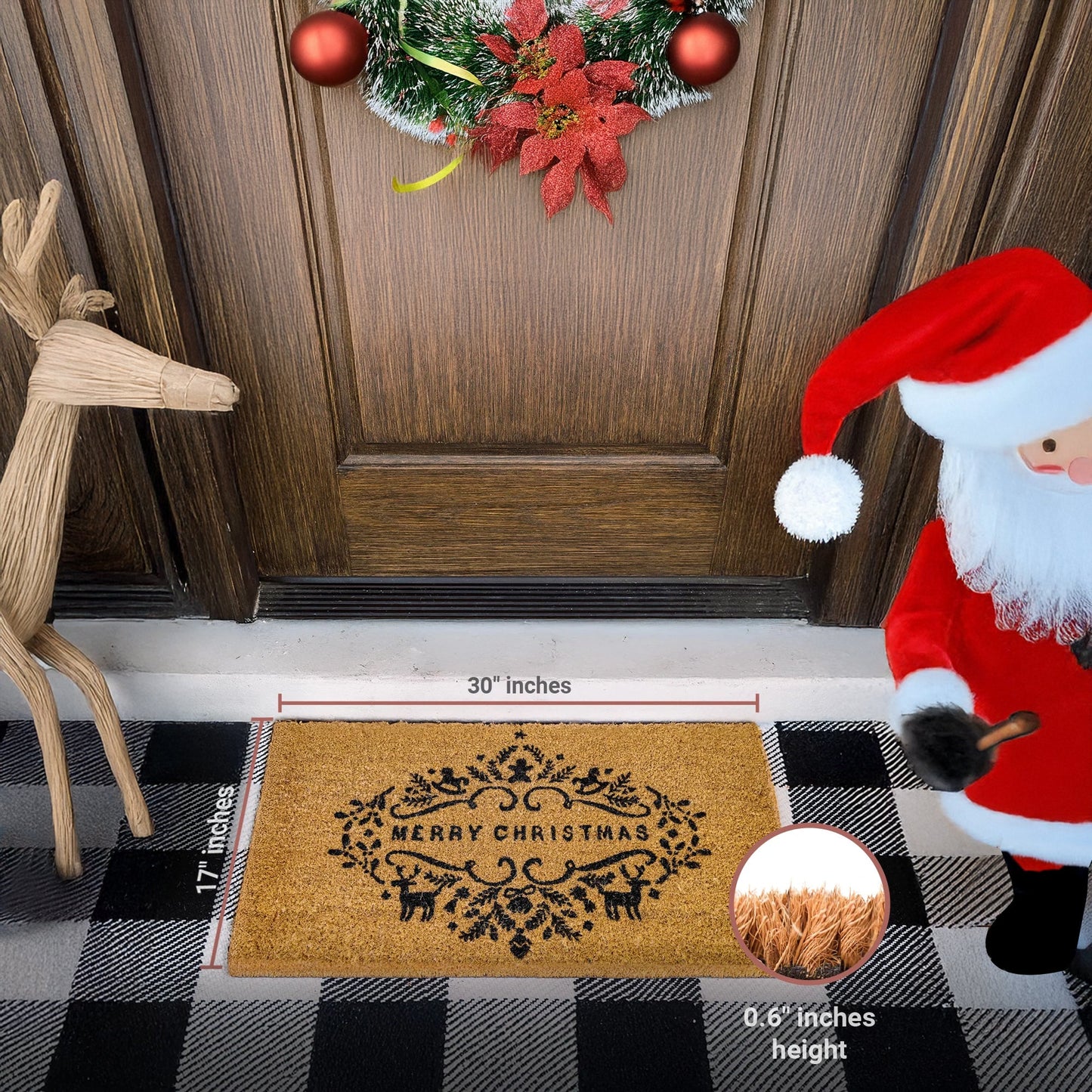 Merry Christmas Natural Coir Doormat
