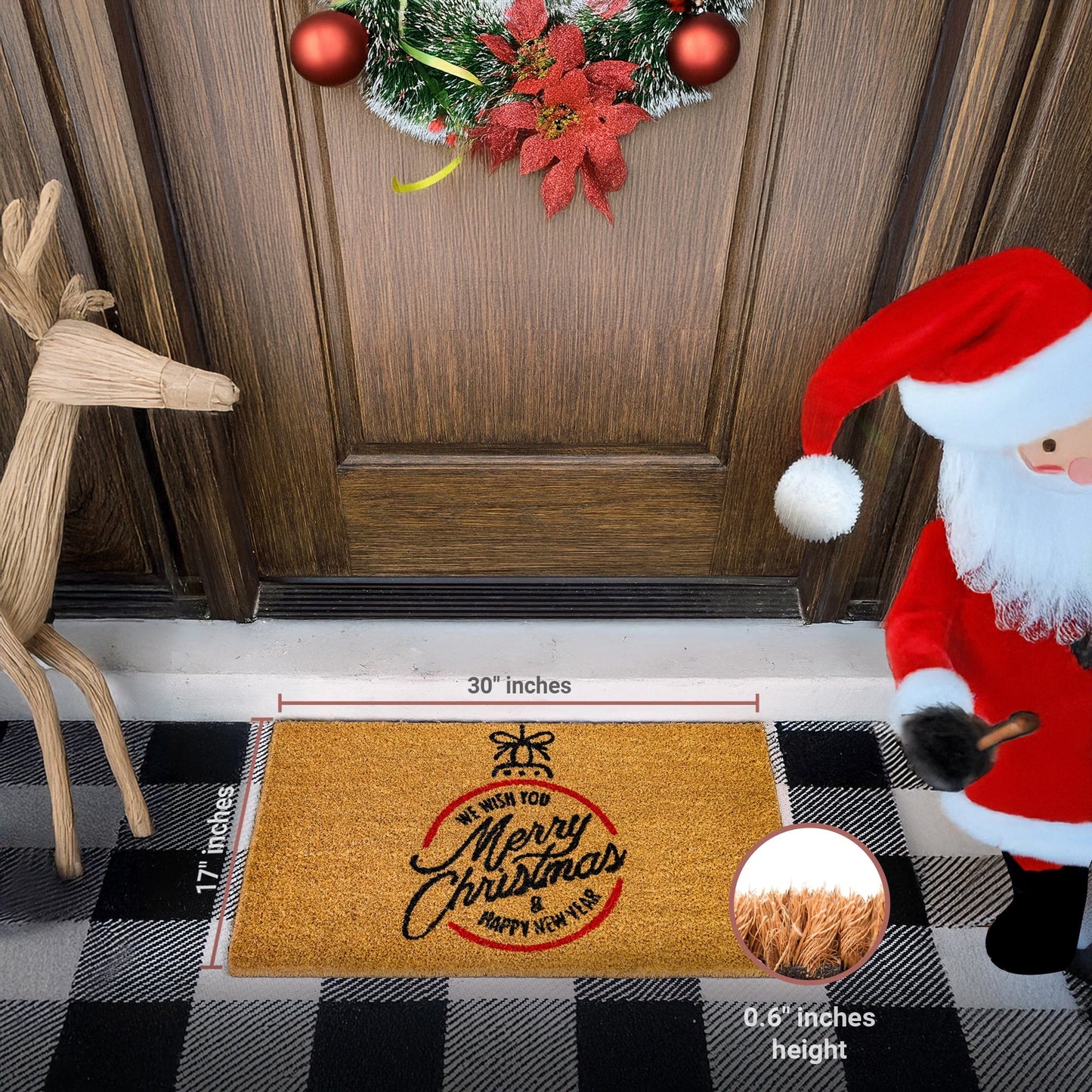 Christmas w/ Decoration Natural Coir Doormat