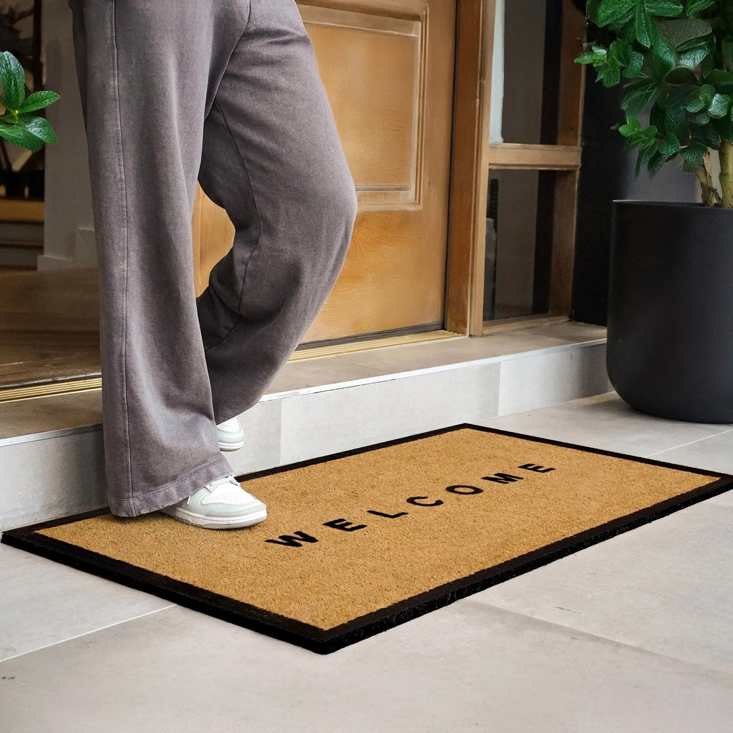 Welcome w/ Border Natural Coir Doormat - 24x48