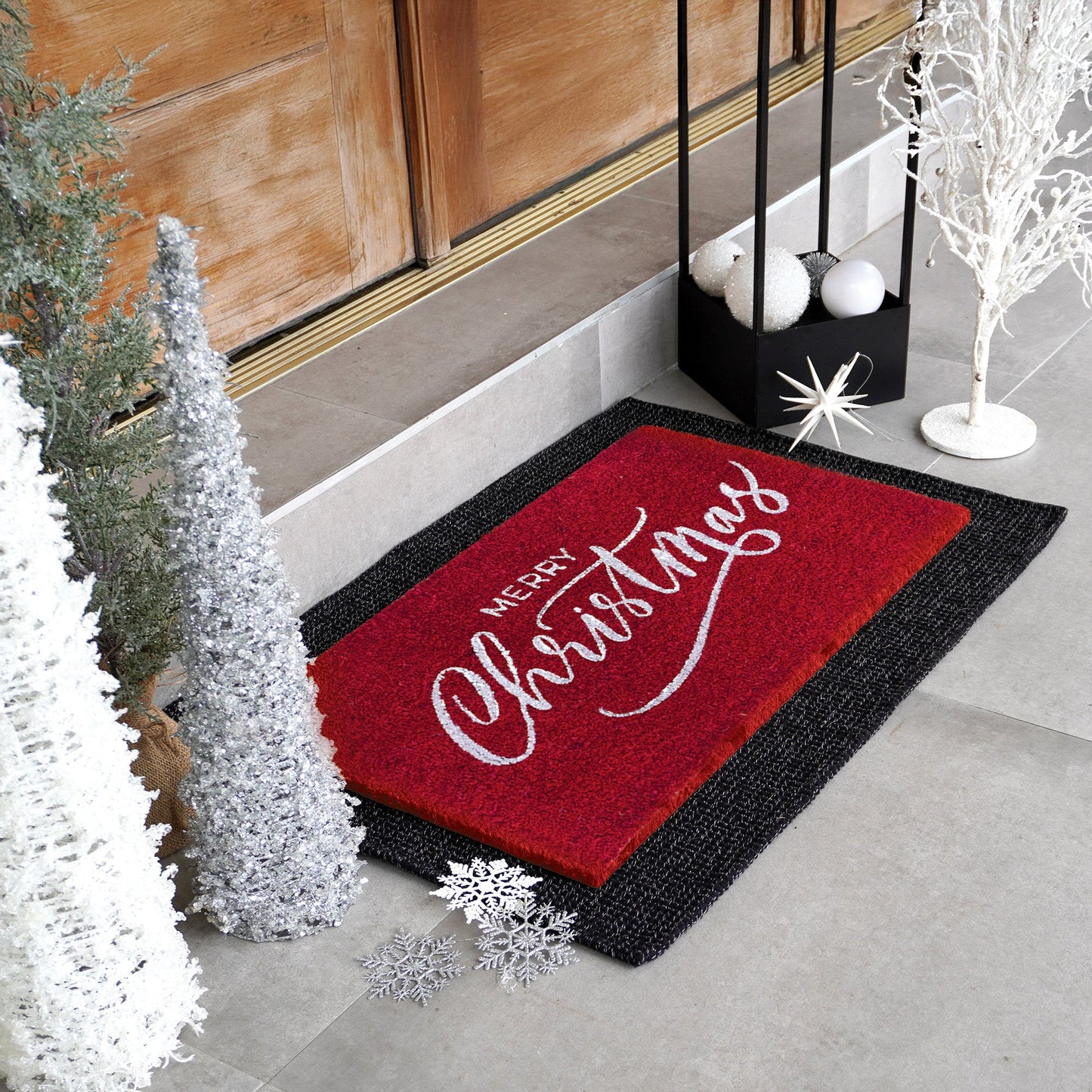 Red Christmas Natural Coir Doormat