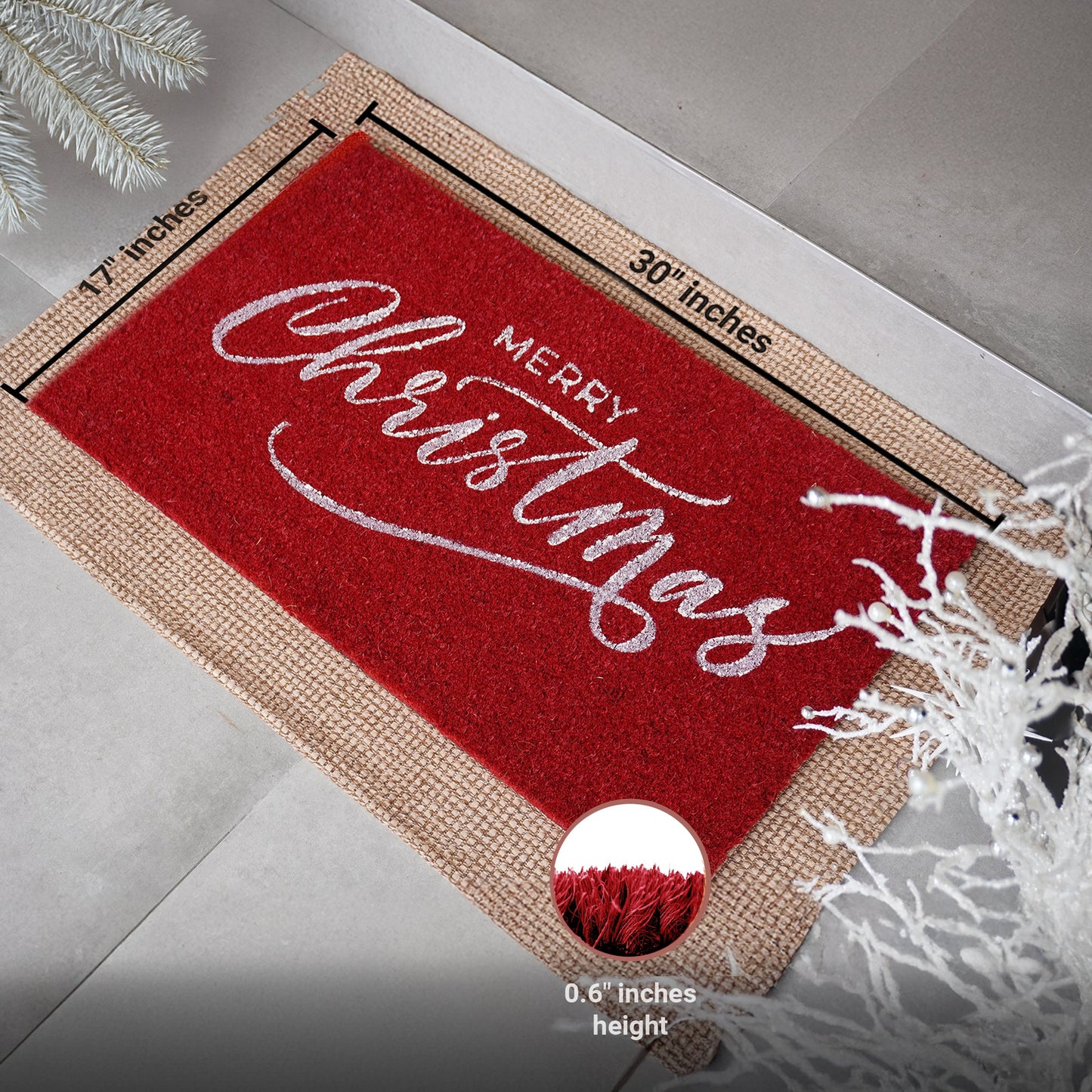 Red Christmas Natural Coir Doormat