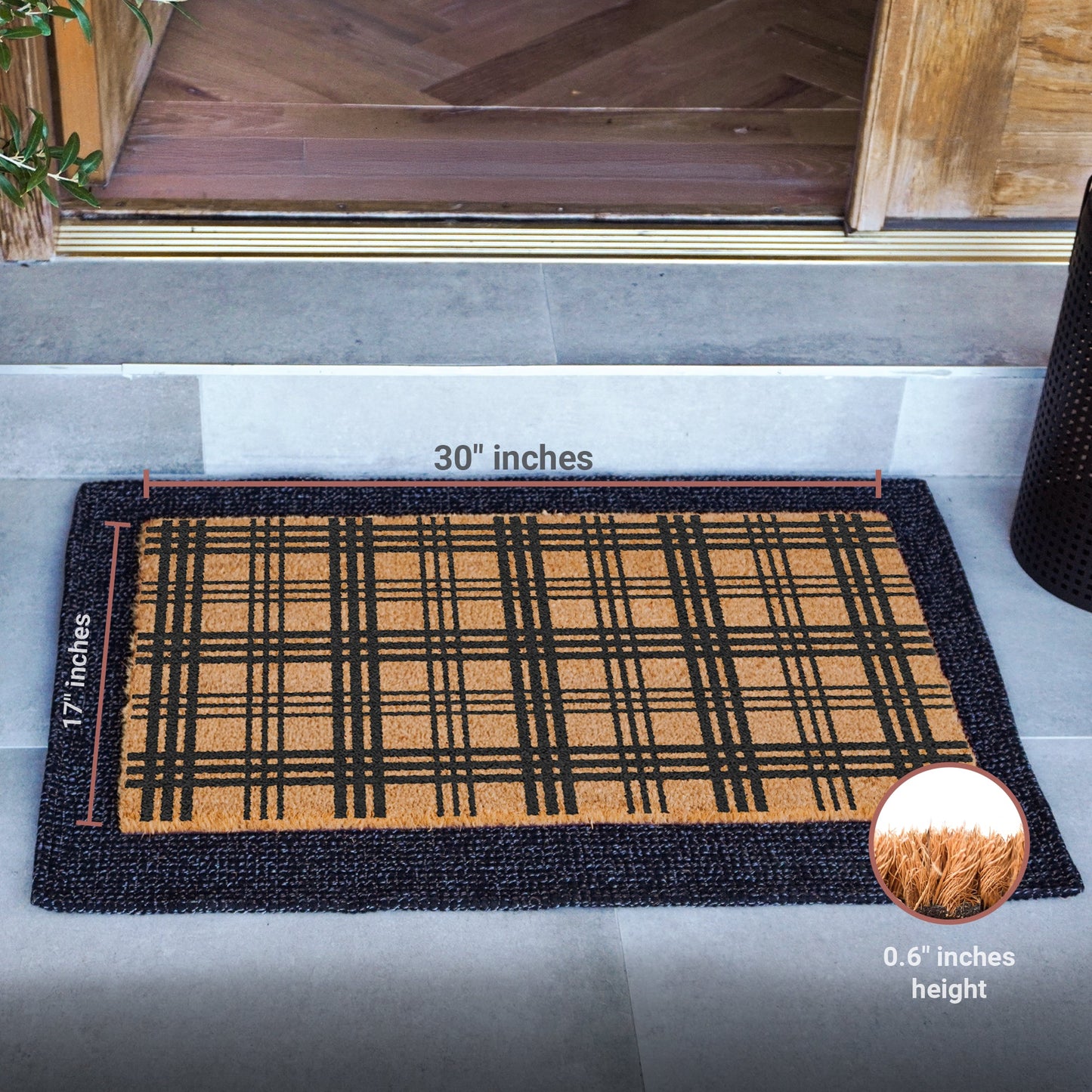 Modern Tartan Natural Coir Doormat - 17x30