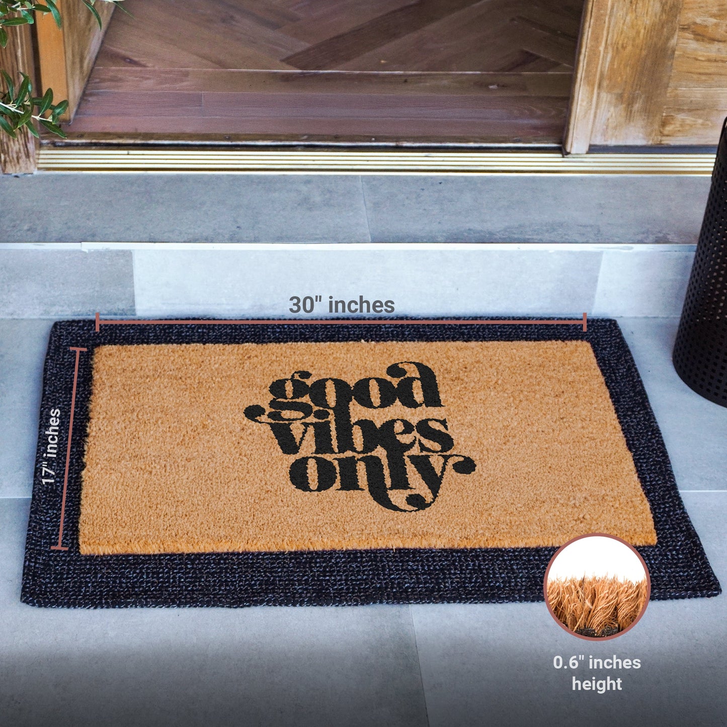 Good Vibes Only Natural Coir Doormat - 17x30