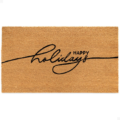 Happy Holidays Natural Coir Doormat
