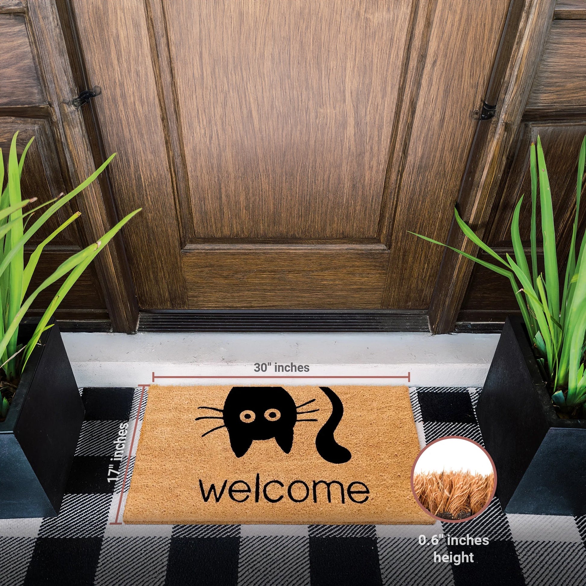Welcome Cat Natural Coir Doormat