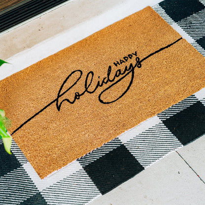 Happy Holidays Natural Coir Doormat