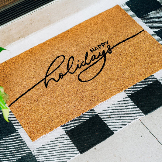 Happy Holidays Natural Coir Doormat