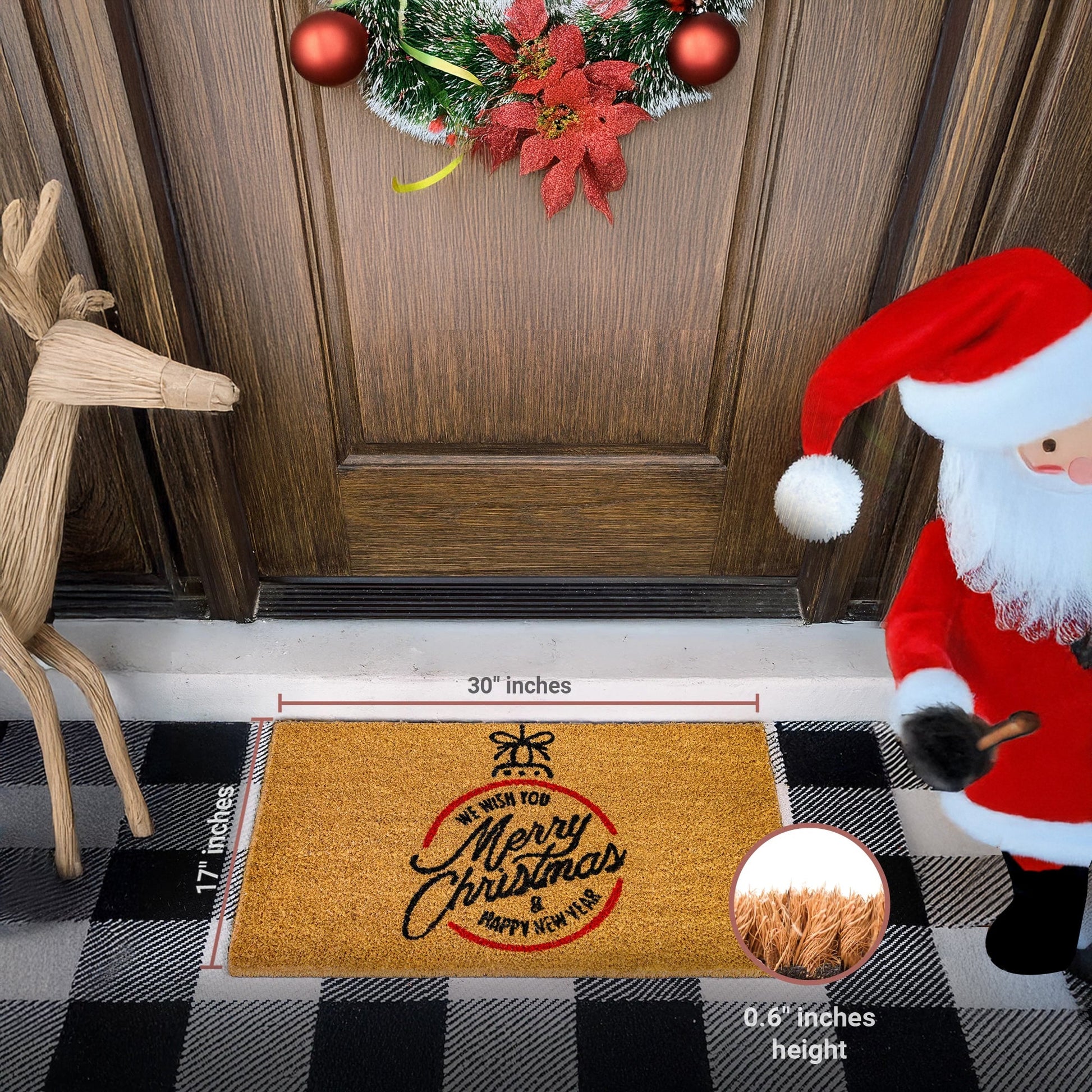 Christmas w/ Decoration Natural Coir Doormat