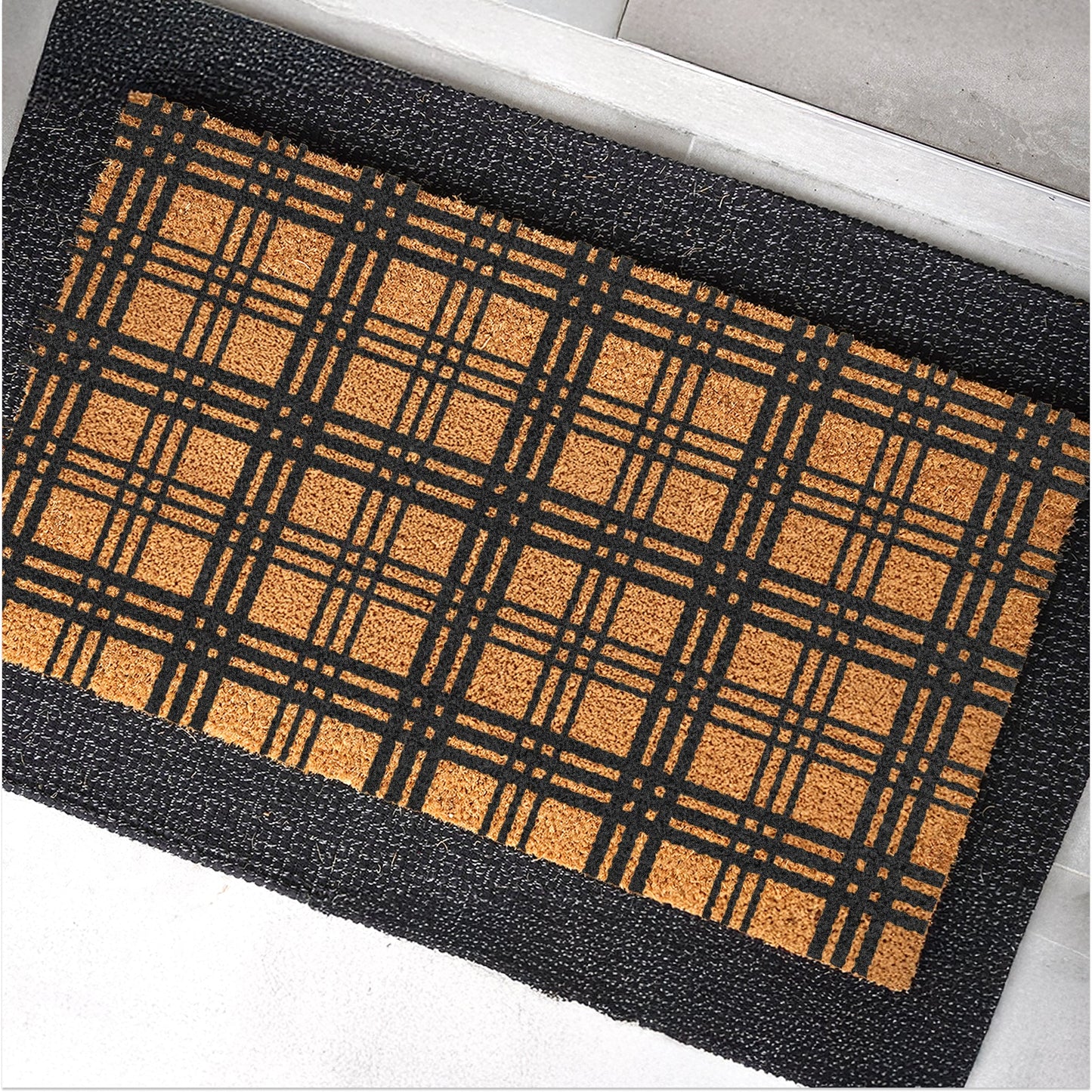 Modern Tartan Natural Coir Doormat - 17x30