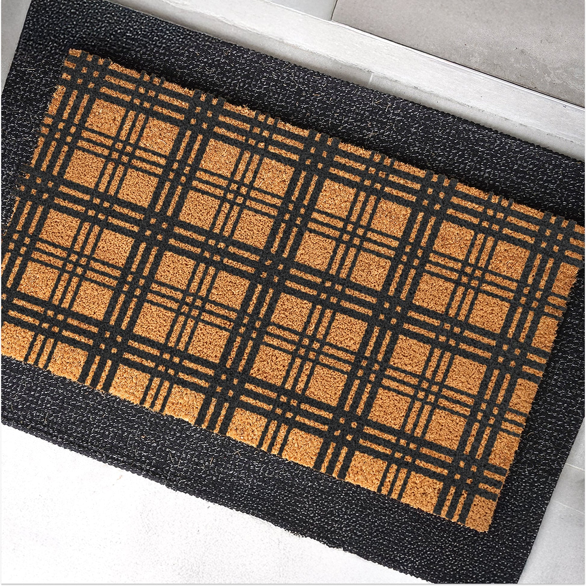 Modern Tartan Natural Coir Doormat - 17x30