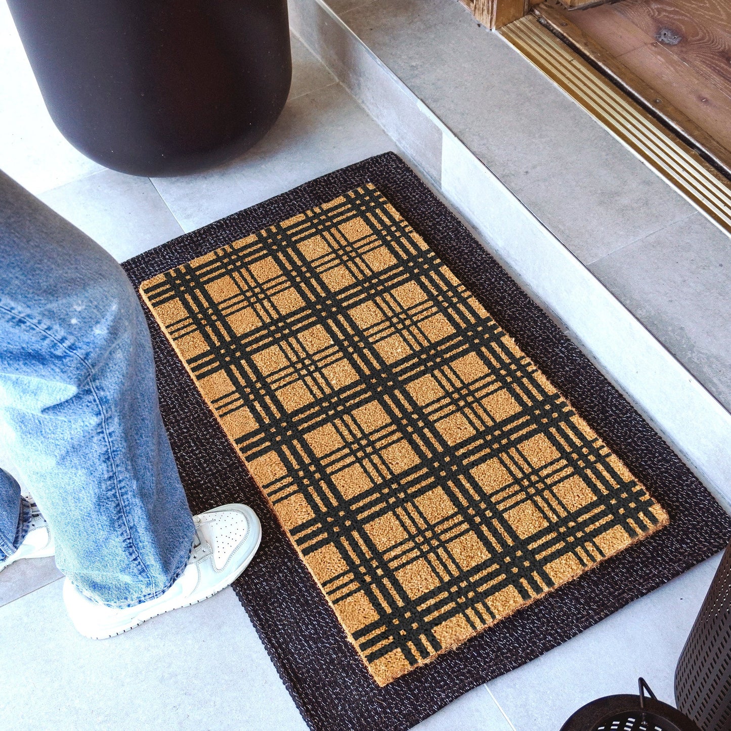 Modern Tartan Natural Coir Doormat - 17x30