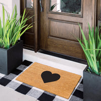 Bold Heart Natural Coir Doormat detail view | thoughtfully crafted to welcome you home.