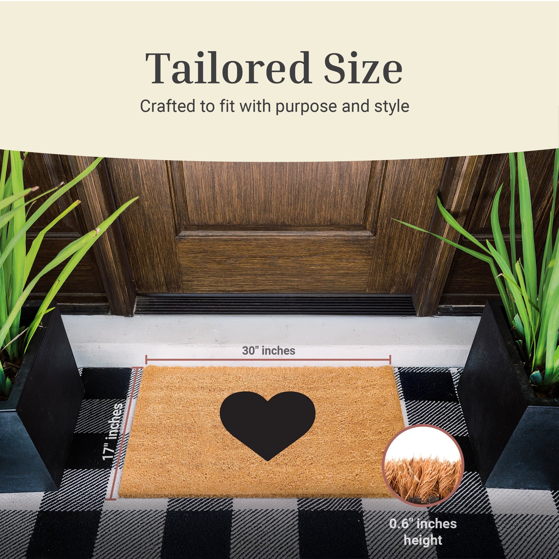 Bold Heart Natural Coir Doormat - 17x30