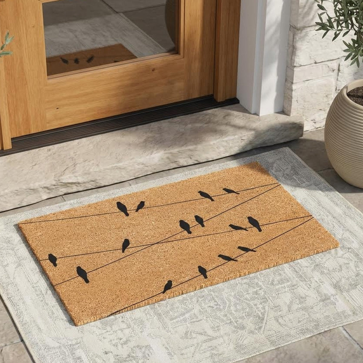 Flock on the Line Natural Coir Doormat - 17x30