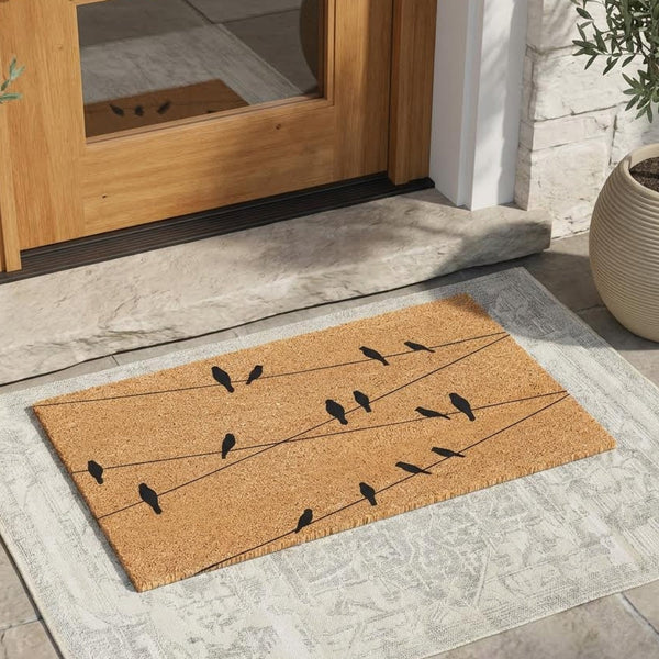 Flock on the Line Natural Coir Doormat - 17x30