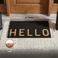 Simply Hello - Black Natural Coir Doormat - 17x30