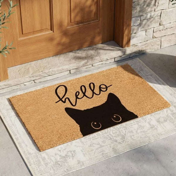 Peekaboo Cat Natural Coir Doormat - 17x30