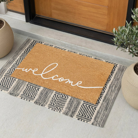 Warm Greeting - White Natural Coir Doormat - 17x30
