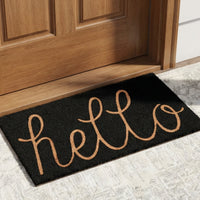 hello - Black Natural Coir Doormat - 17x30