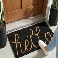 hello - Black Natural Coir Doormat - 17x30