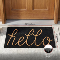 hello - Black Natural Coir Doormat - 17x30