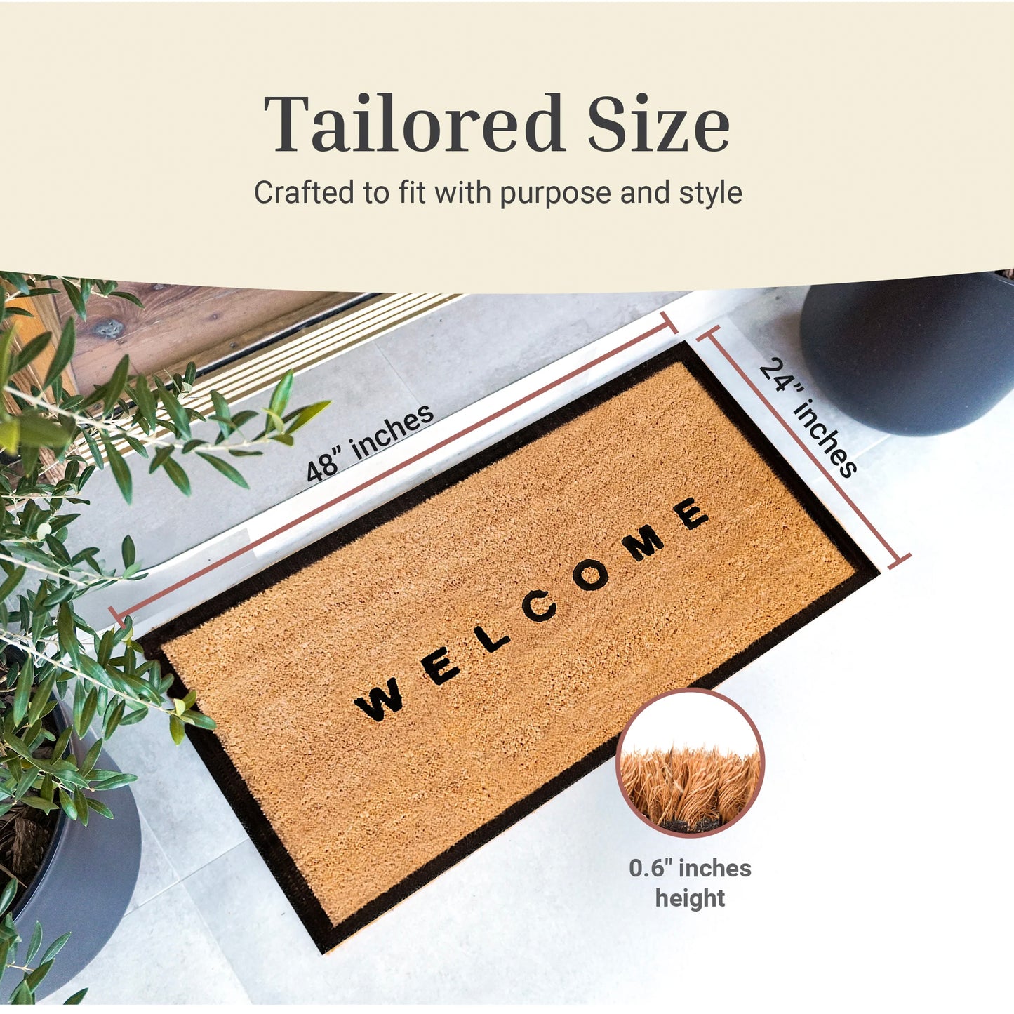Welcome w/ Border Natural Coir Doormat