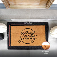 Happy Thanksgiving Natural Coir Doormat detail view | thoughtfully crafted to welcome you home.