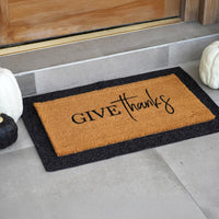 Give Thanks Natural Coir Doormat closeup | thoughtfully crafted to welcome you home.