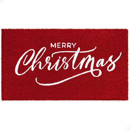 Red Christmas Natural Coir Doormat
