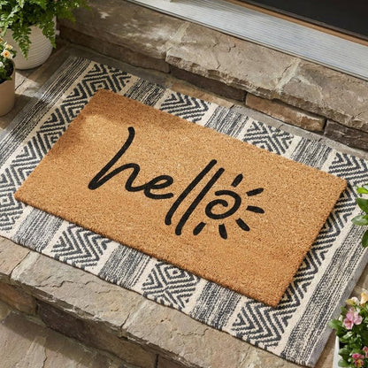 Sunny Hello Natural Coir Doormat - 17x30
