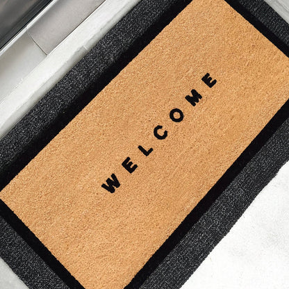 Welcome w/ Border Natural Coir Doormat - 24x48