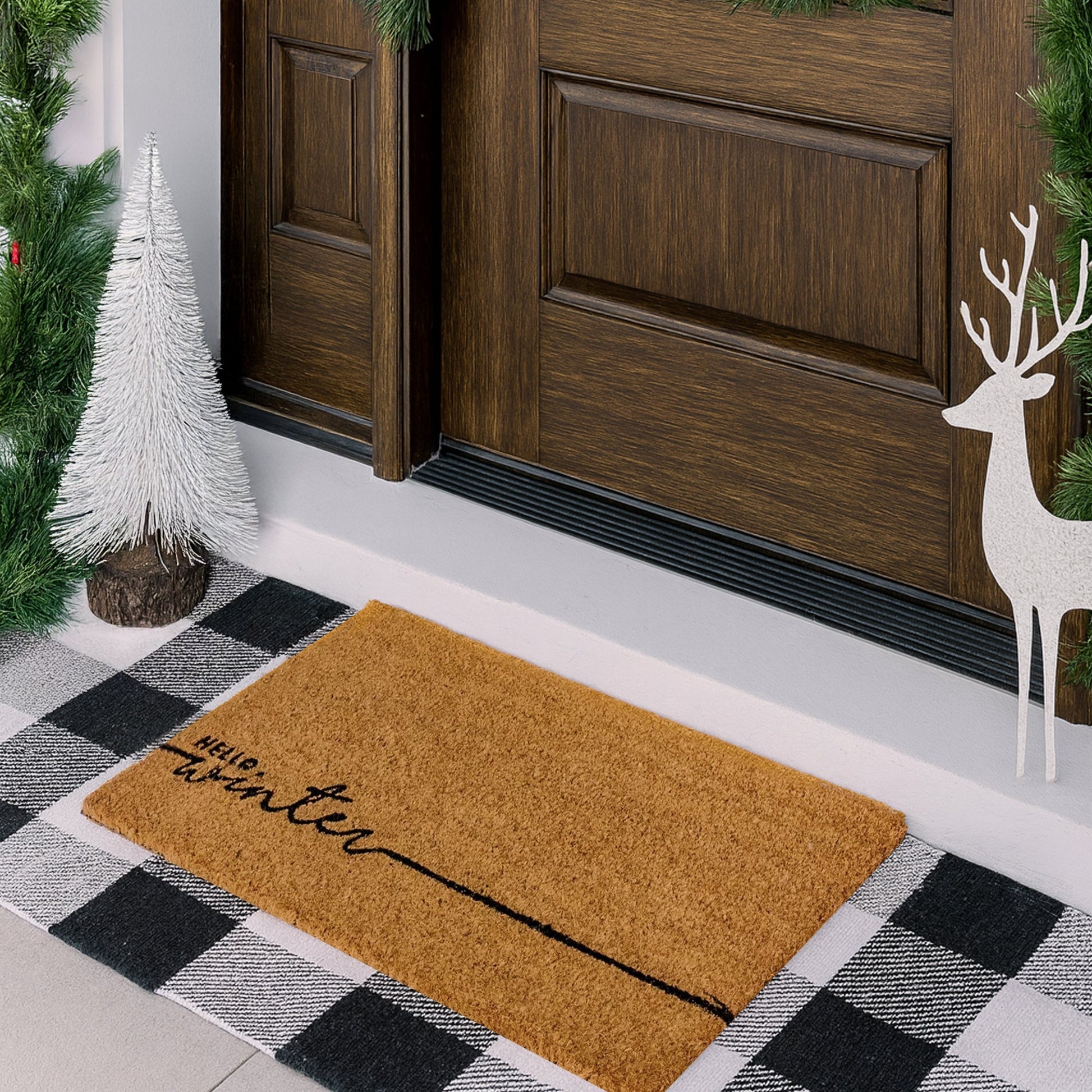 Hello Winter Natural Coir Doormat