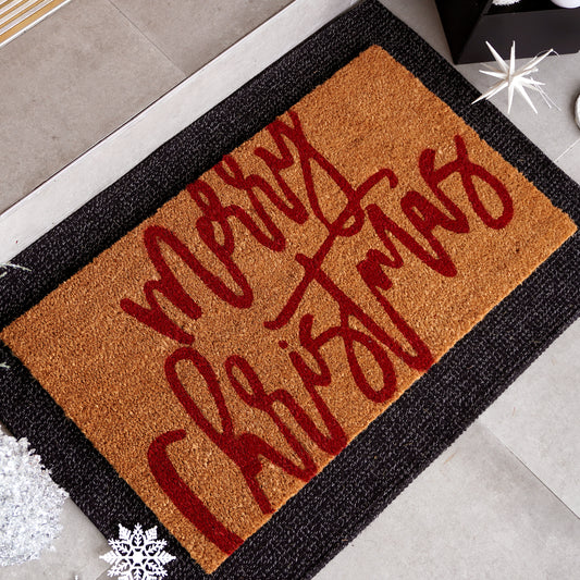 Tangled in Red Natural Coir Doormat