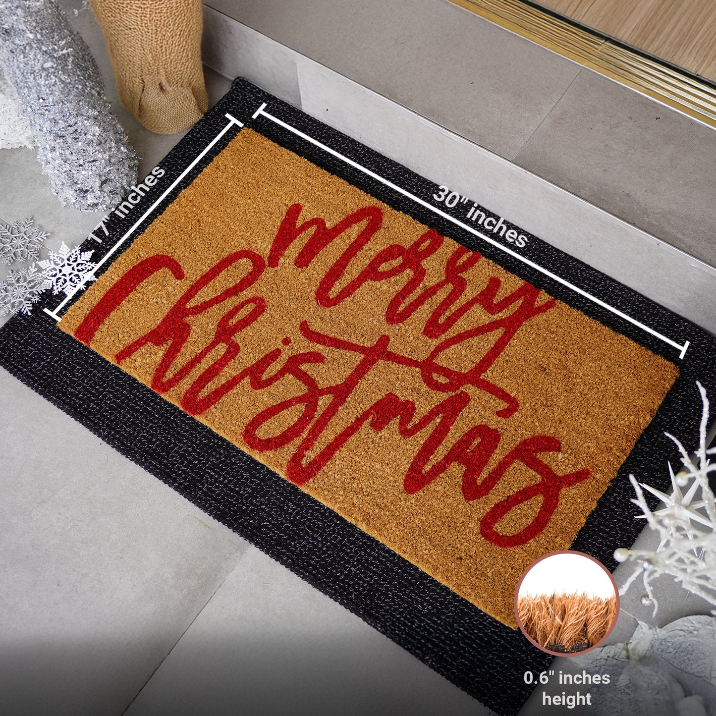 Tangled in Red Natural Coir Doormat
