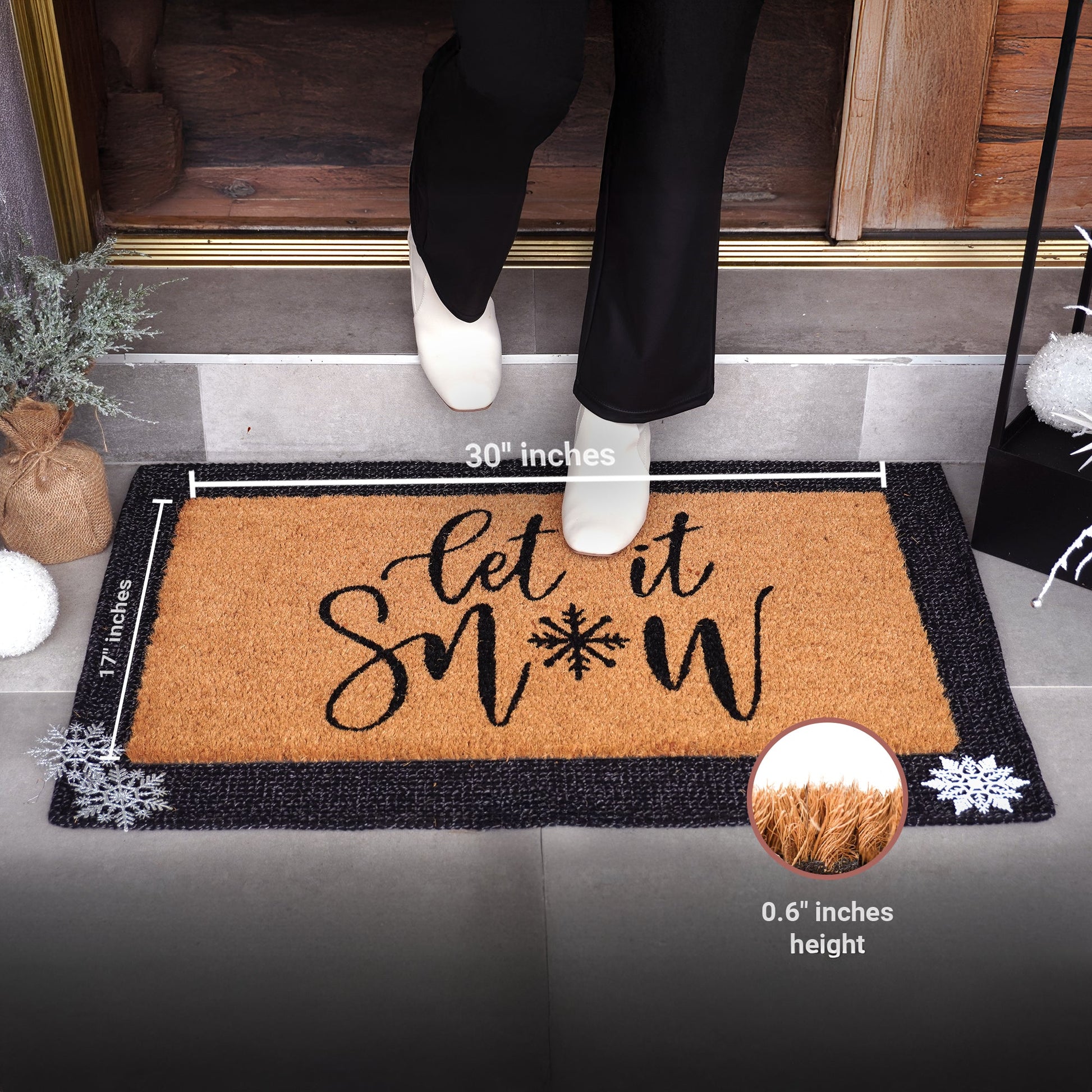 Let it Snow Natural Coir Doormat