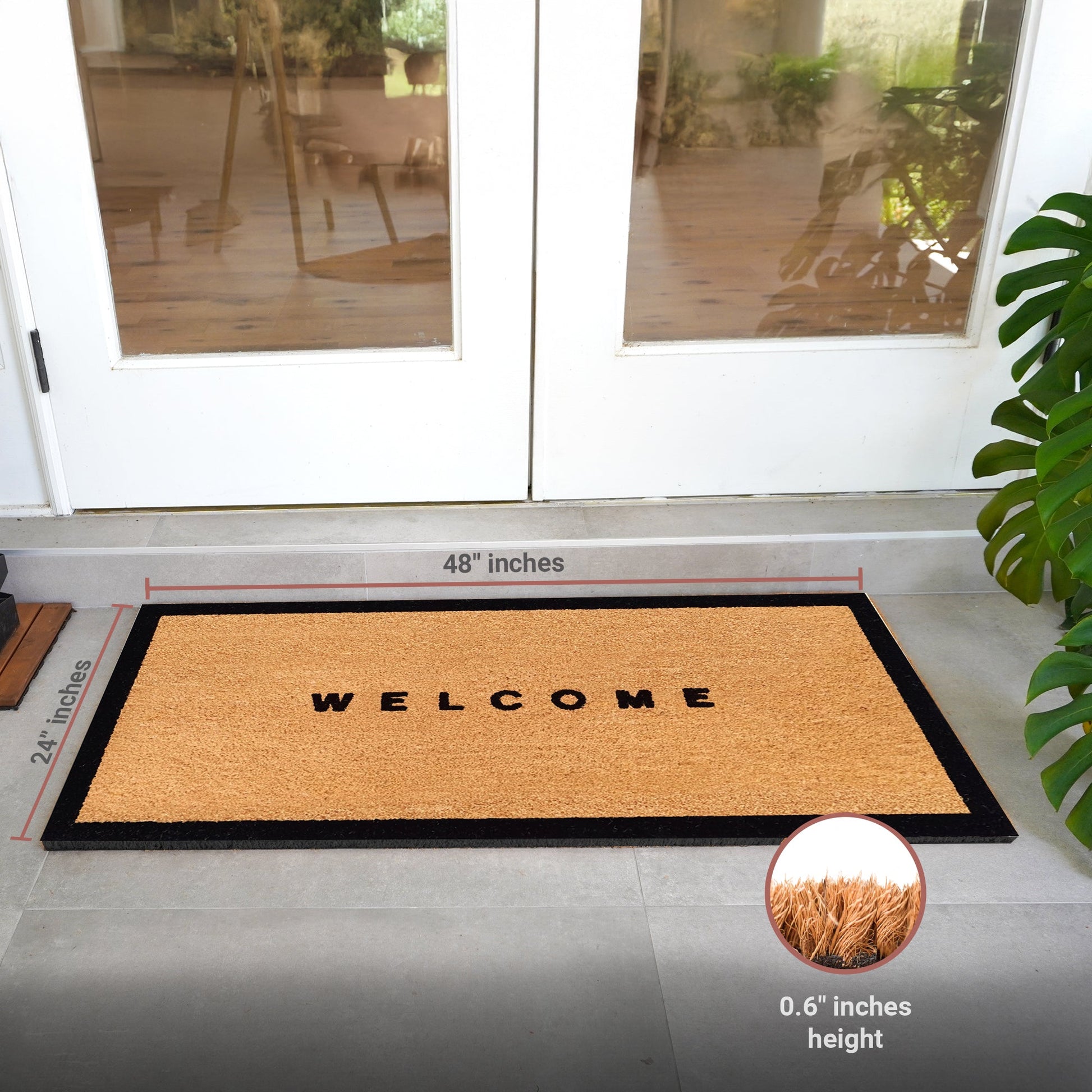 Welcome w/ Border Natural Coir Doormat - 24x48