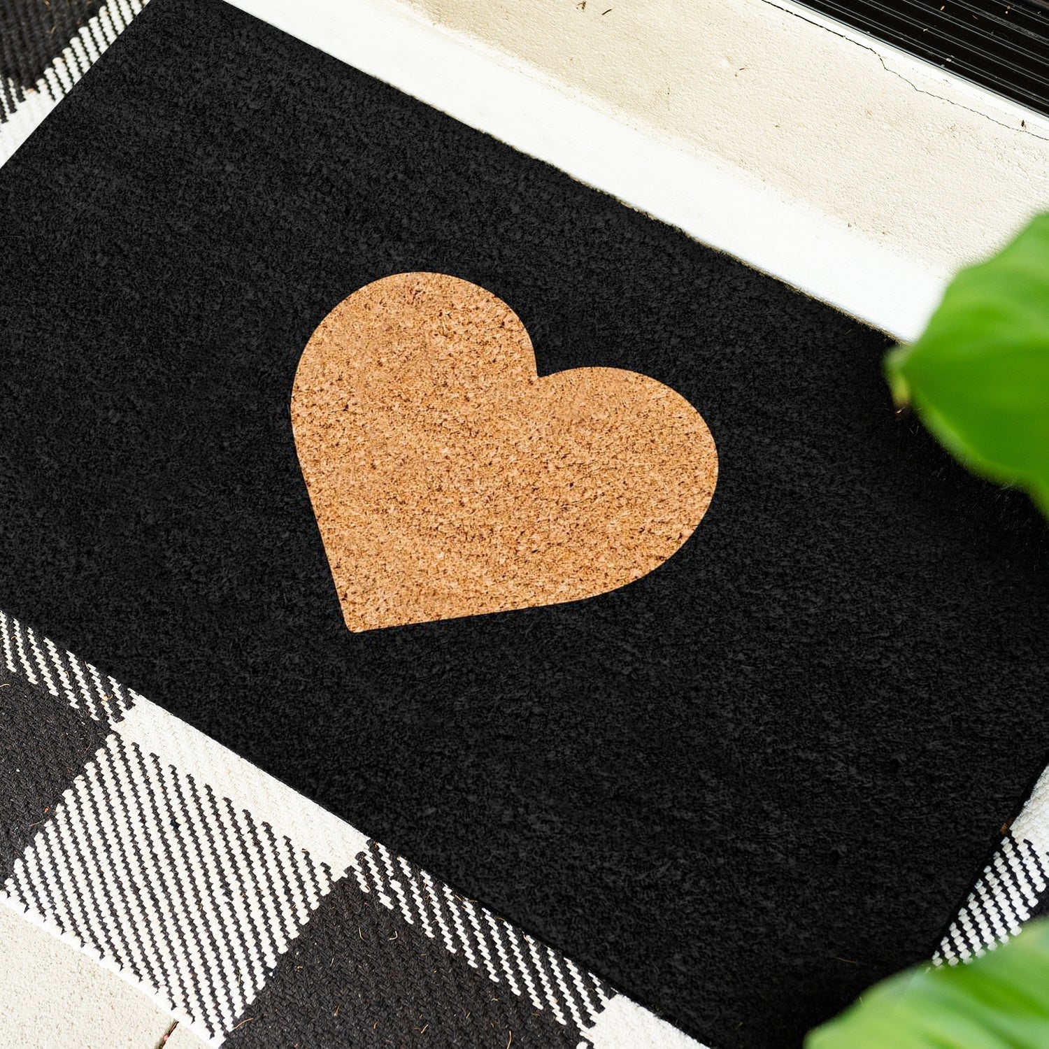 Midnight Heart Natural Coir Doormat