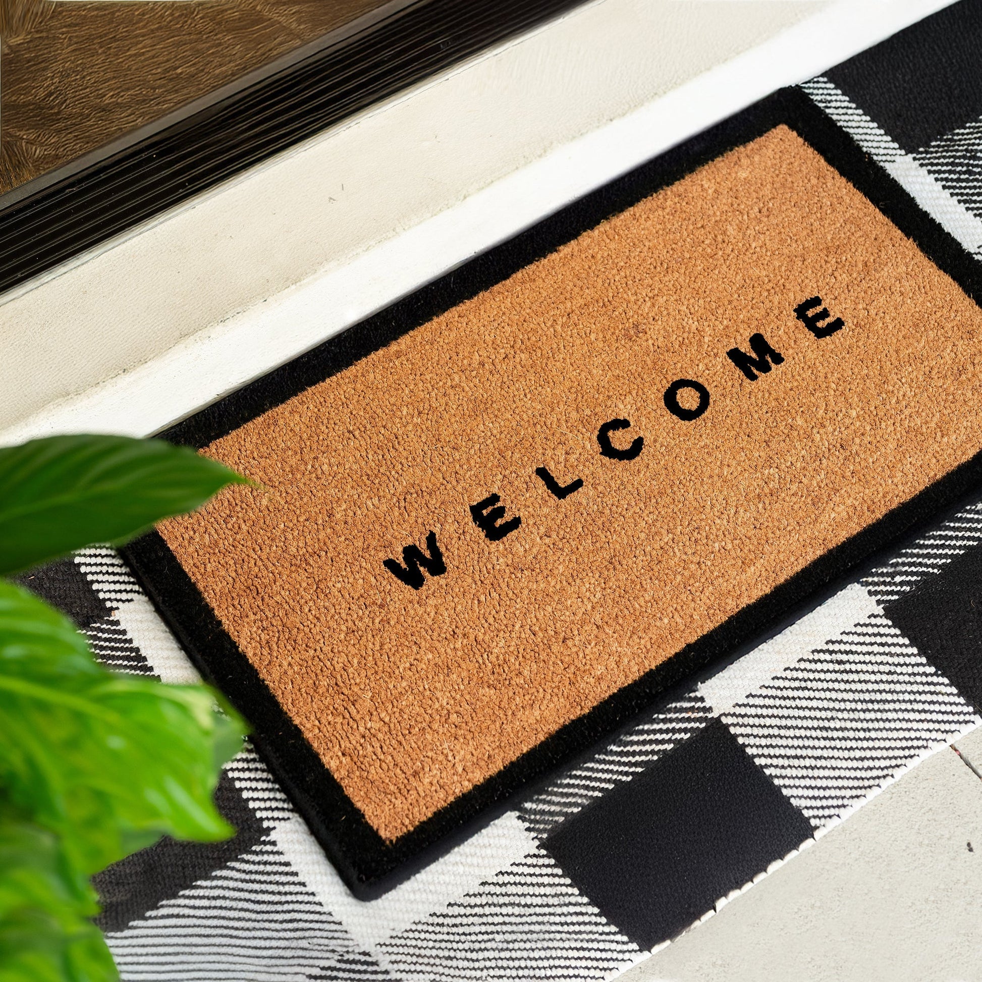 Welcome w/ Border Natural Coir Doormat - 17x30