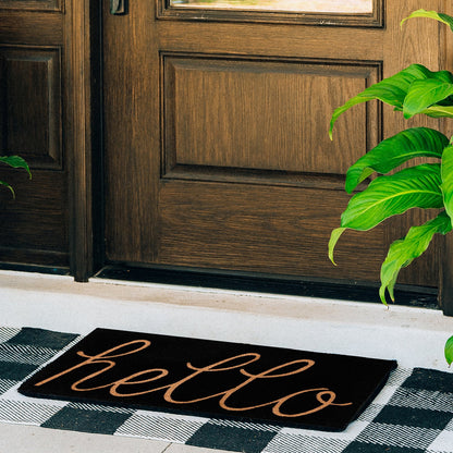 hello - Black Natural Coir Doormat