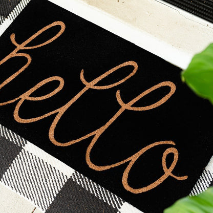 hello - Black Natural Coir Doormat