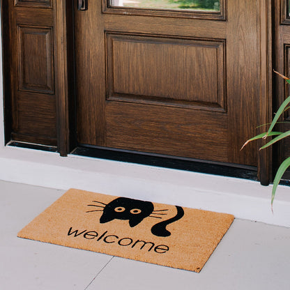 Welcome Cat Natural Coir Doormat