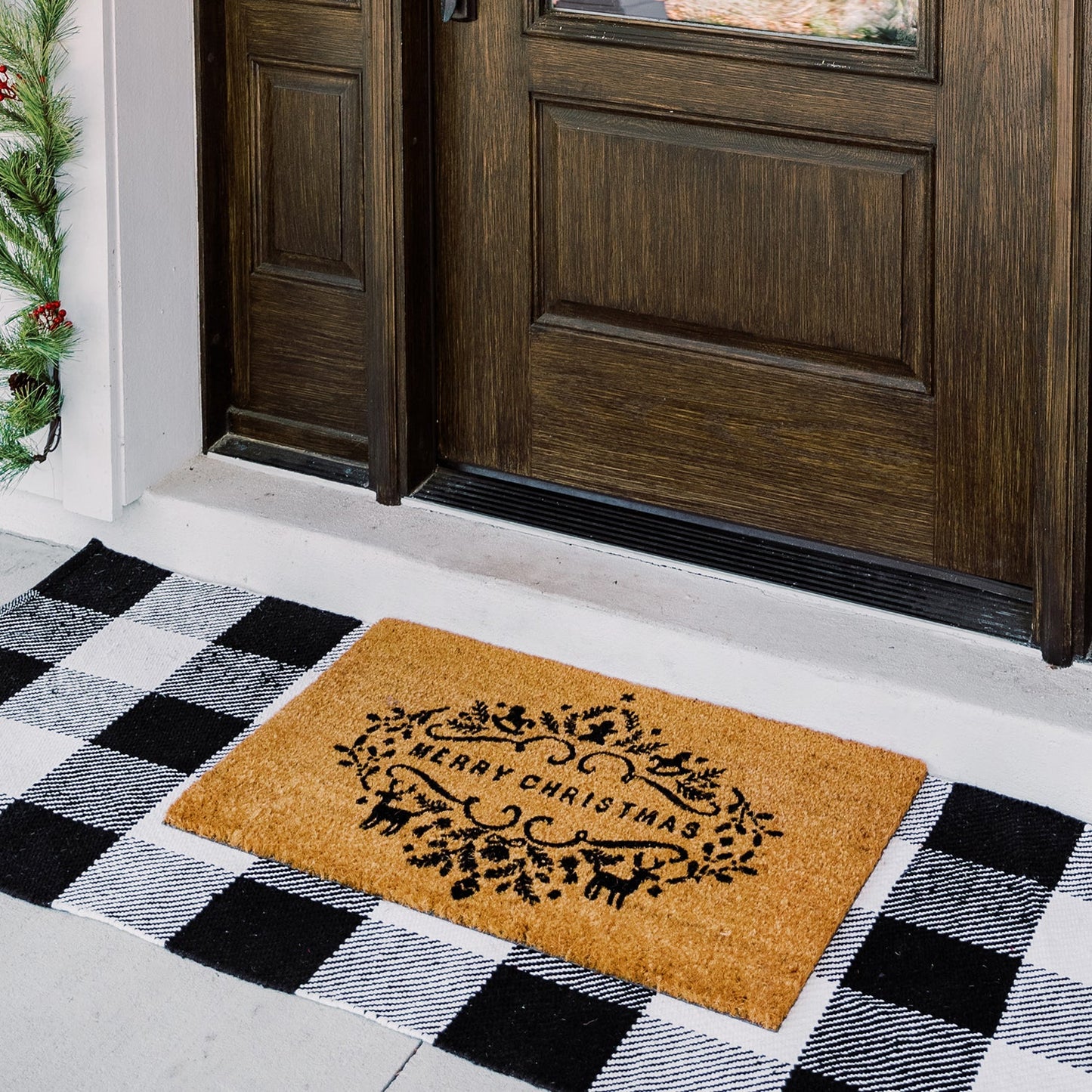 Merry Christmas Natural Coir Doormat