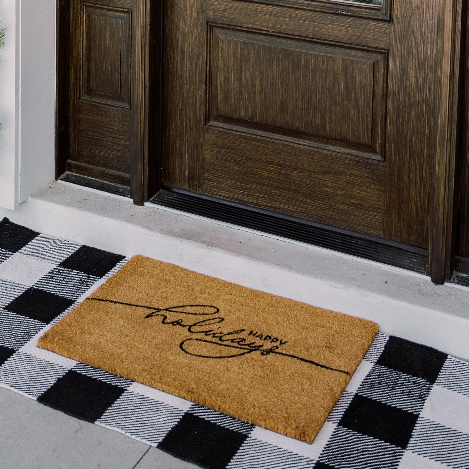 Happy Holidays Natural Coir Doormat