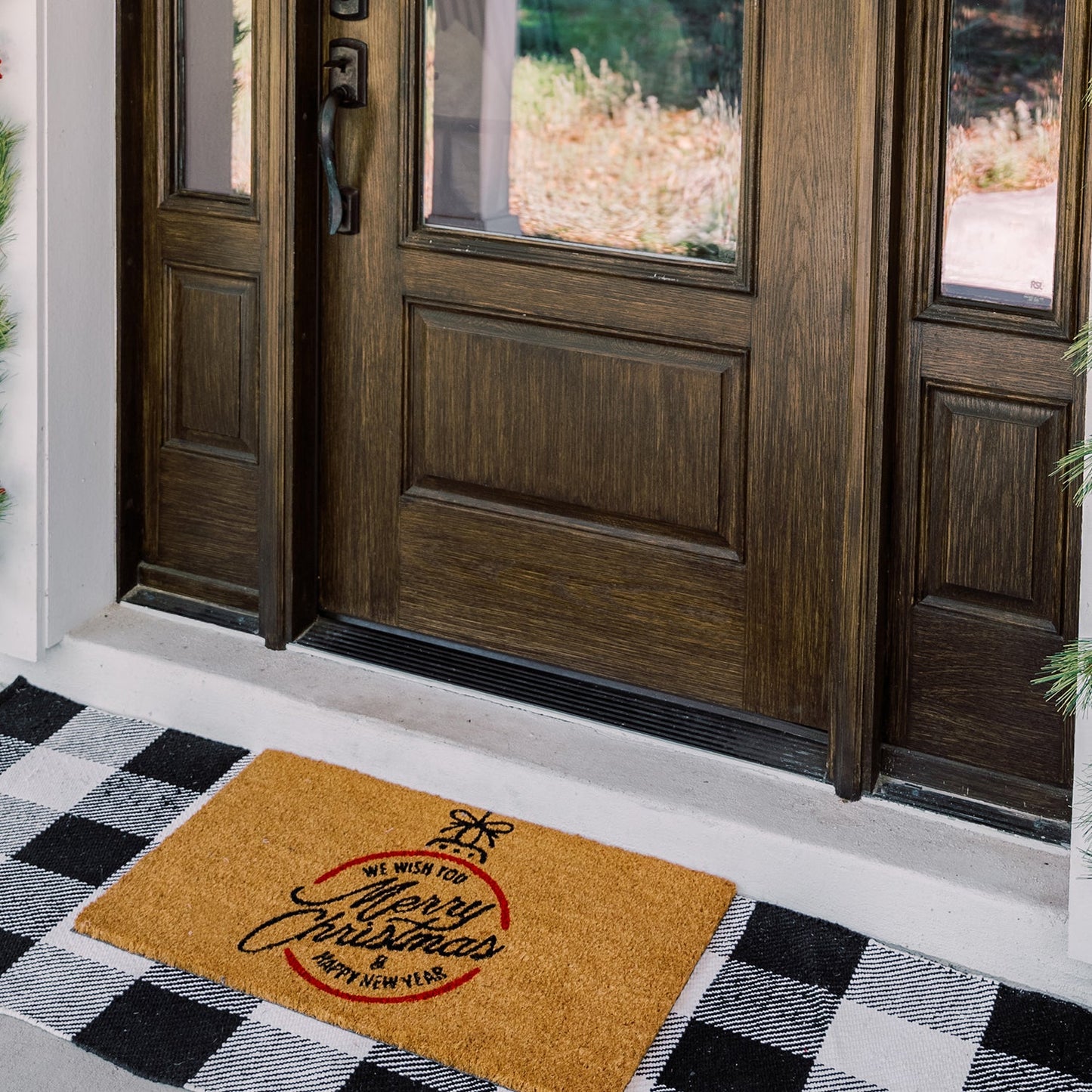 Christmas w/ Decoration Natural Coir Doormat